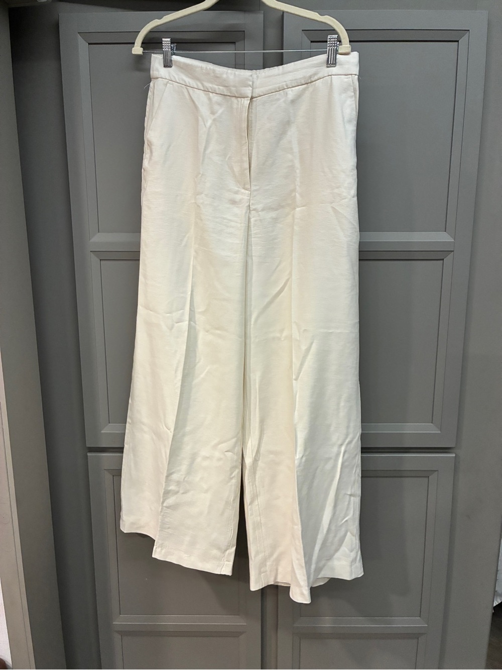 H&M Off-White Wide-Leg Linen-Blend Pants